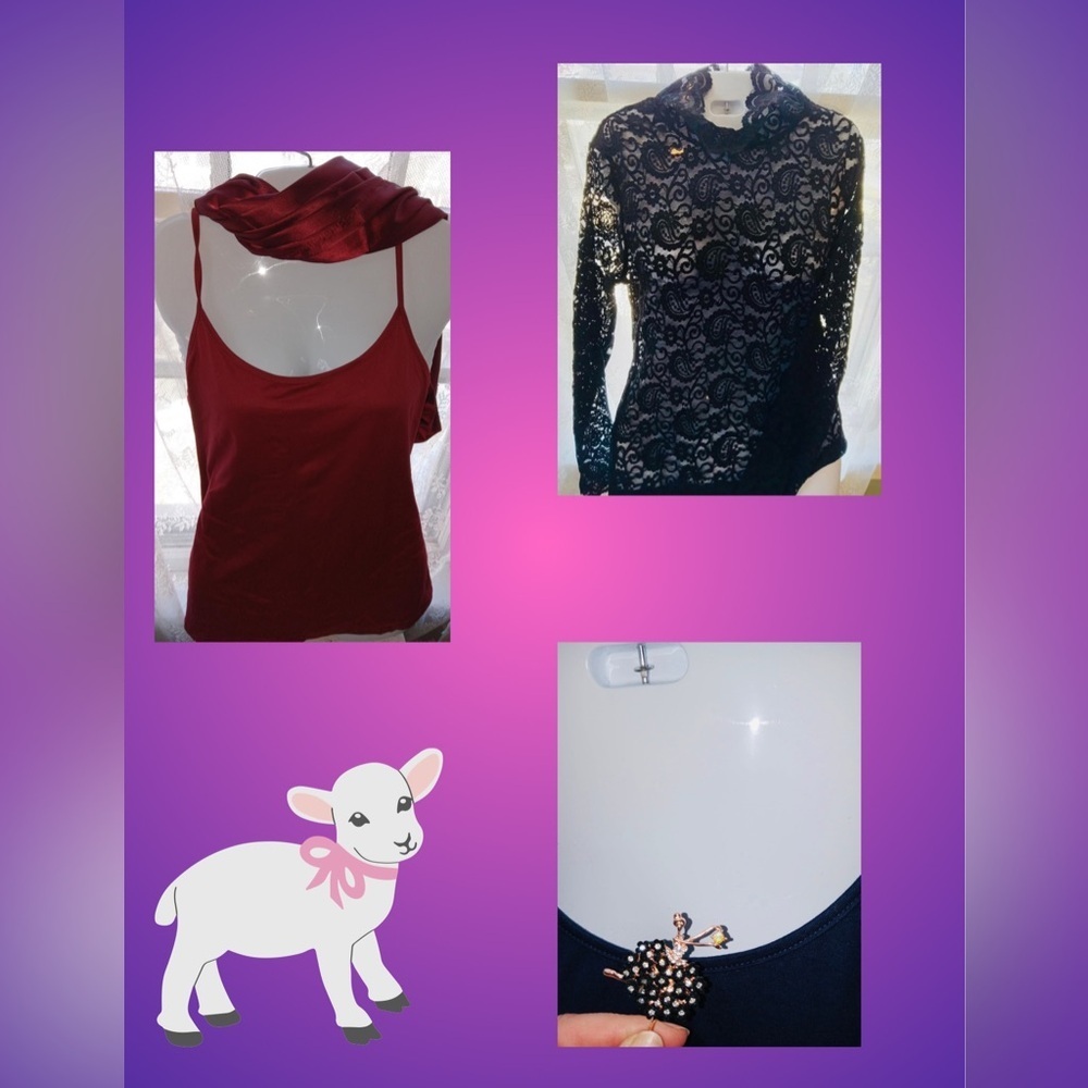 Black lace shear womens shirt with accessories